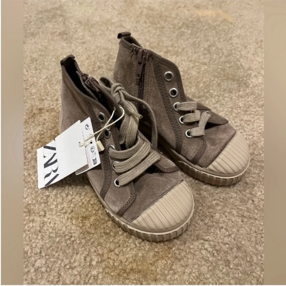 Zara Kids, Brown, LEATHER HIGH-TOPS SNEAKERS, 9½ (6.4 inches), 9.5 toddler