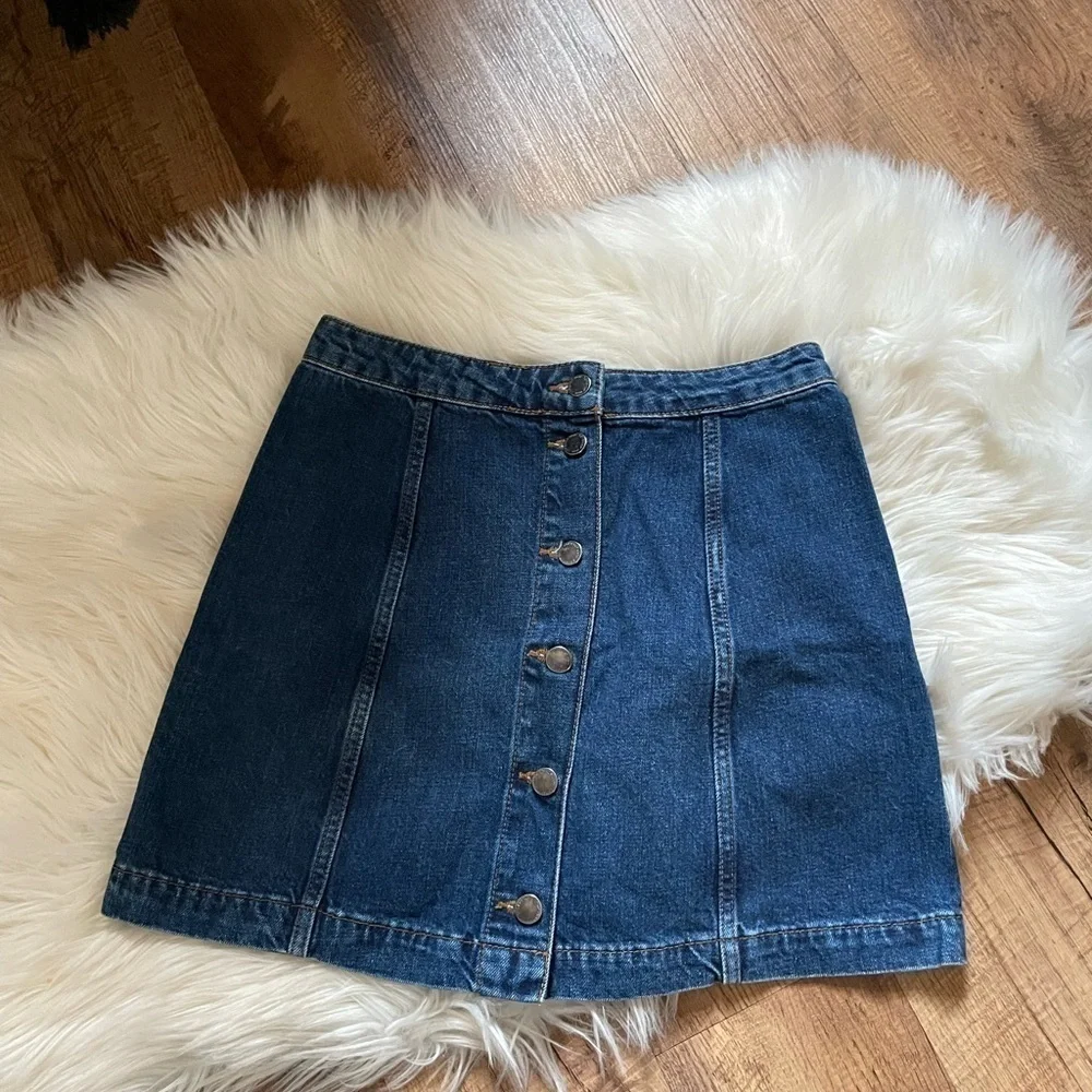 TOPSHOP Button Down Moto Denim Mini Skirt