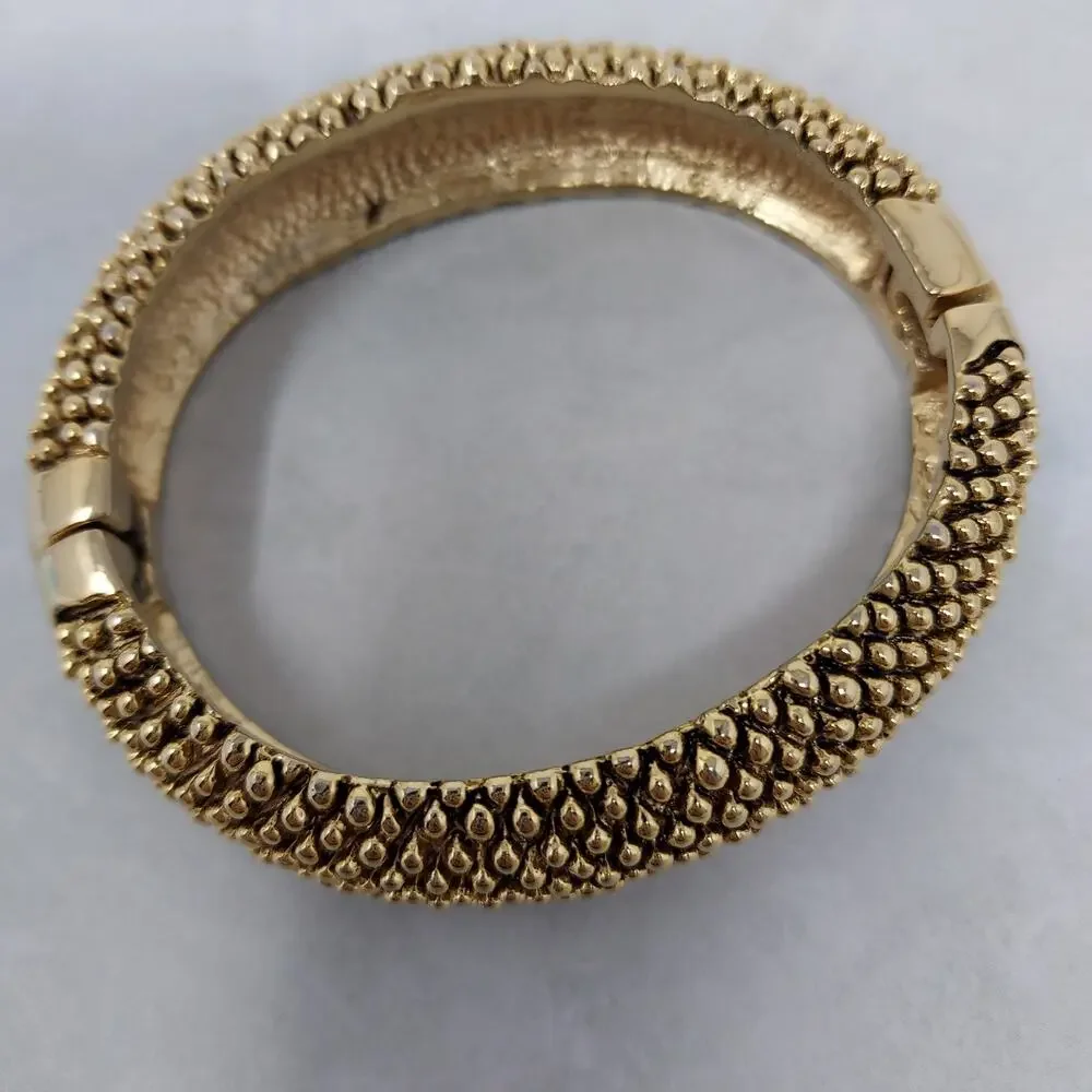 Clamper Bracelet Gold Tone Caviar Bead Texture Oval 2.5