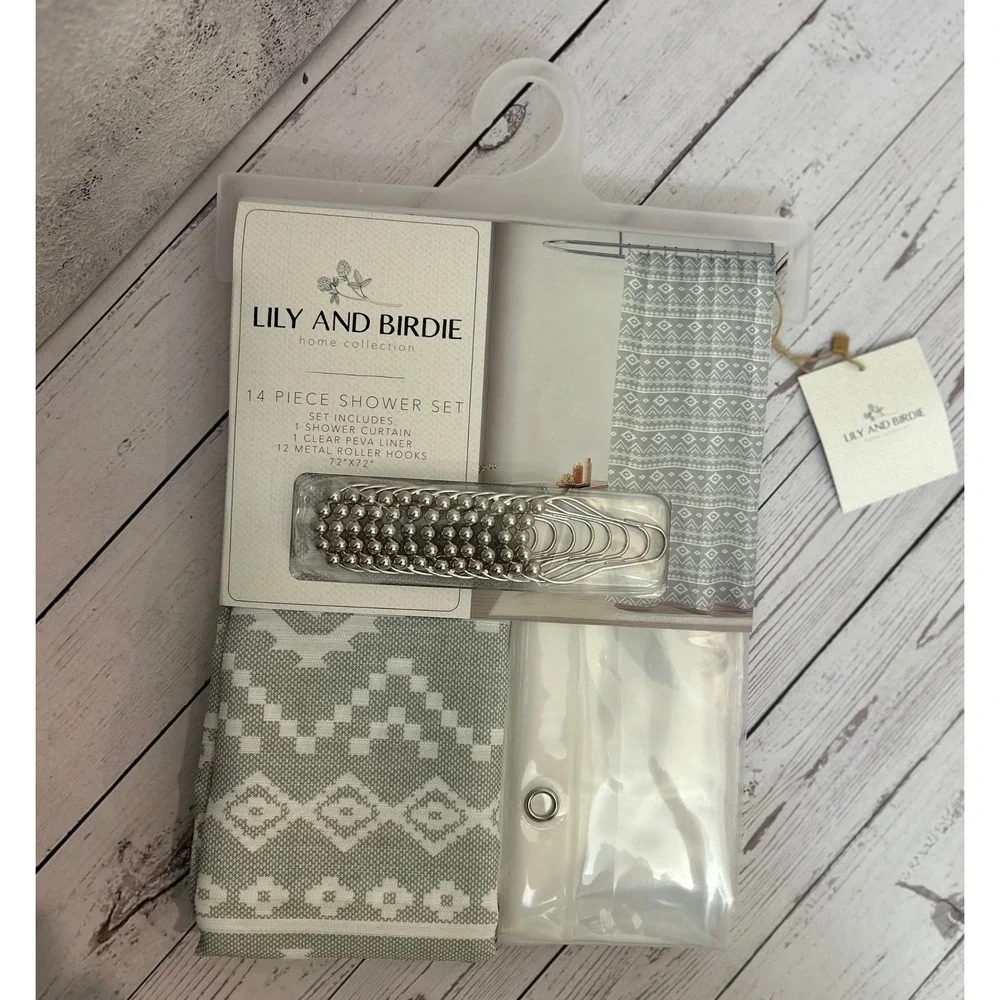 Lily‎ and Birdie 14 Piece Shower Set Sage Green Geometric