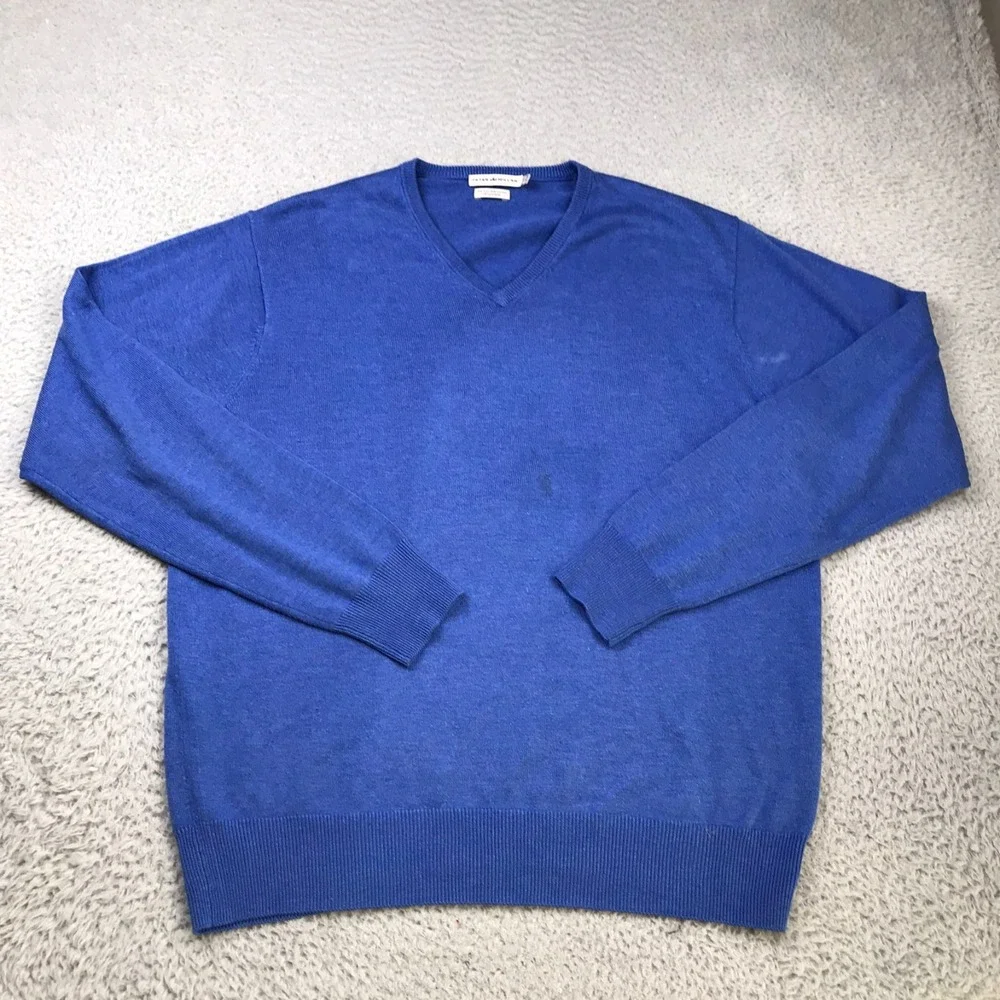 Peter Millar Sweater Mens L Blue Silk Cotton Cashmere Knit V Neck Pullover *Flaw