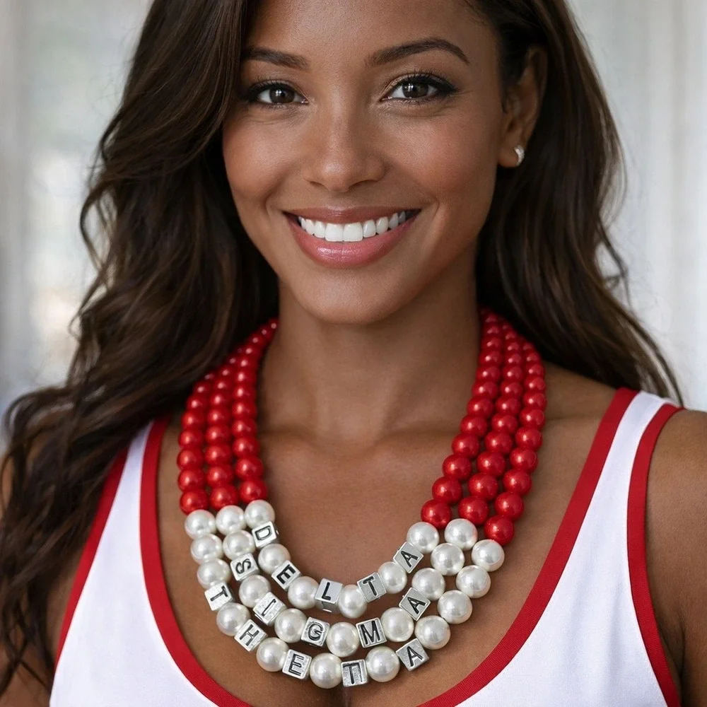 Delta Sigma Theta Necklace Red‎ & White Pearls