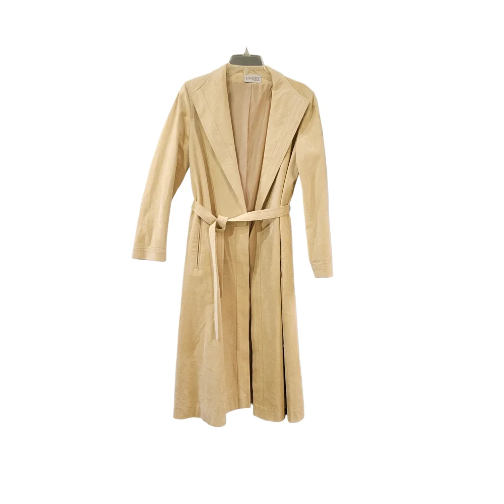 Vintage Ultrasuede By Count Romi All Weather Belted Trench Coat Camel Tan Size 8
