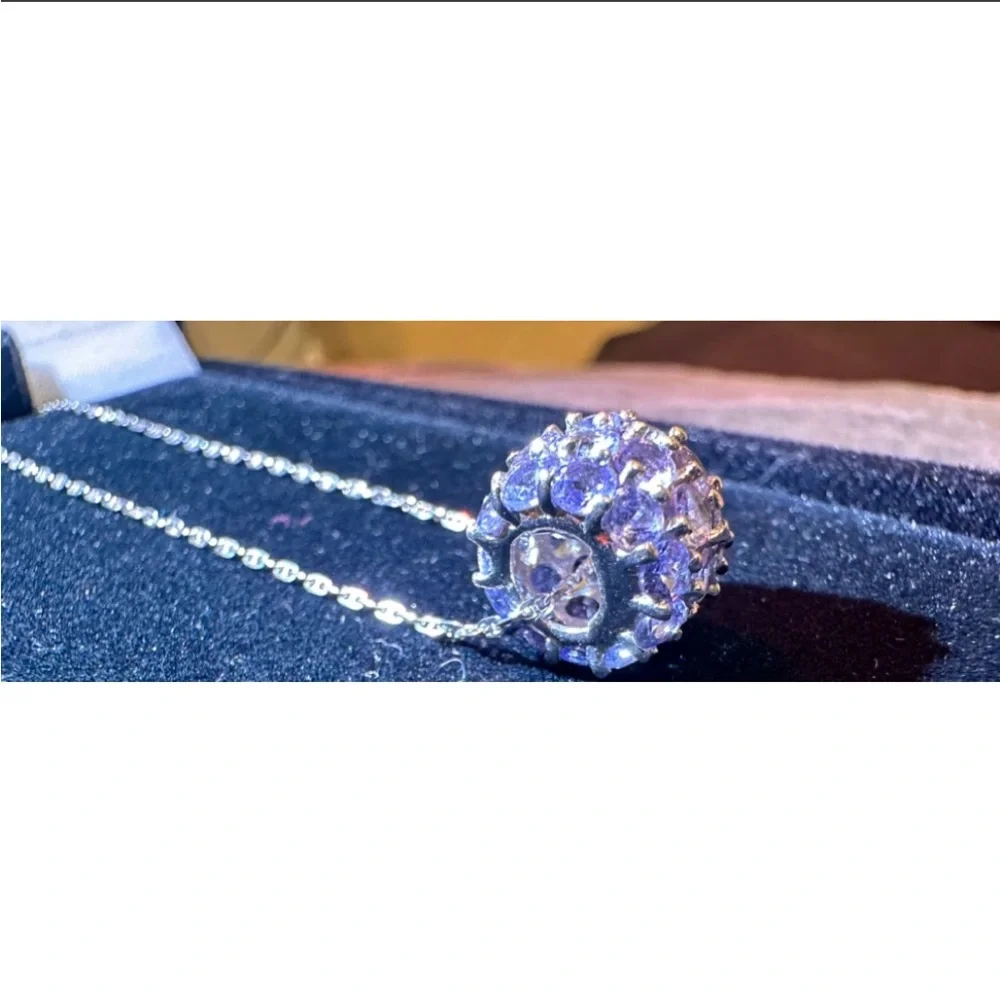 14k White Gold Tanzanite Pendant Bead & “18.25 Inch Chain