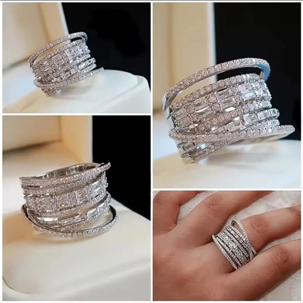 Silver Multi-Band Moissanite Ring