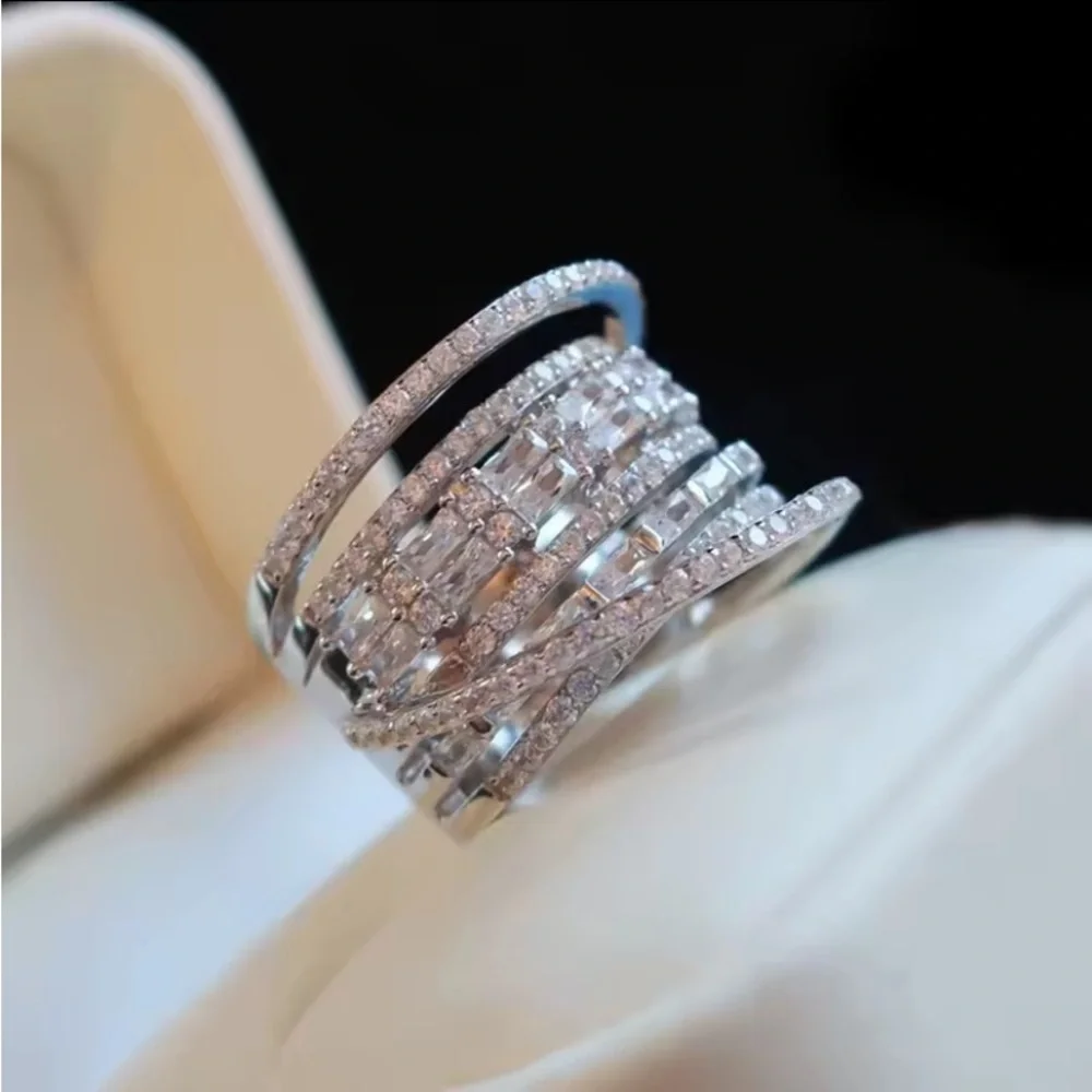 Silver Multi-Band Moissanite Ring