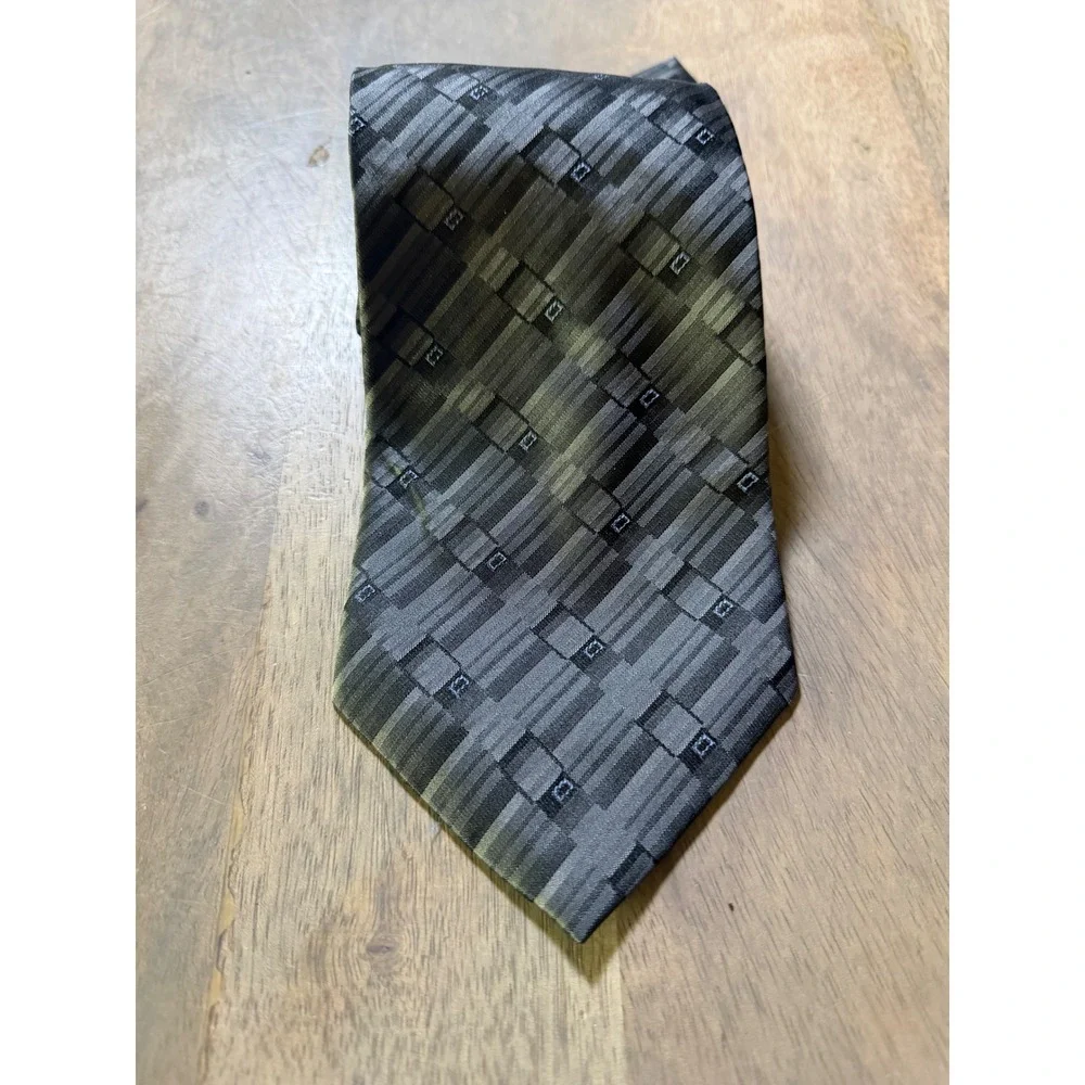 George Mens Necktie‎ 100% Silk Geometric Abstract Grey One Size