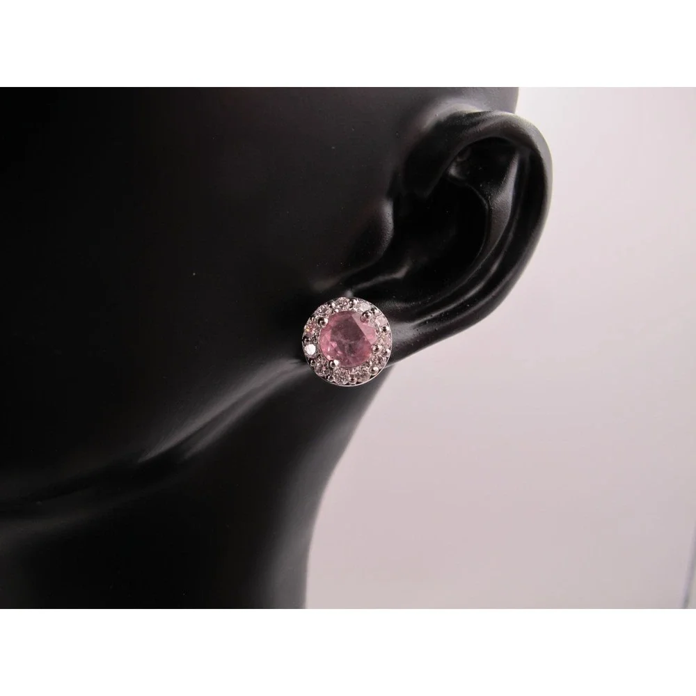 Brilliant 2.54 ct Pink Ruby and Lab Created Diamond Earrings‎