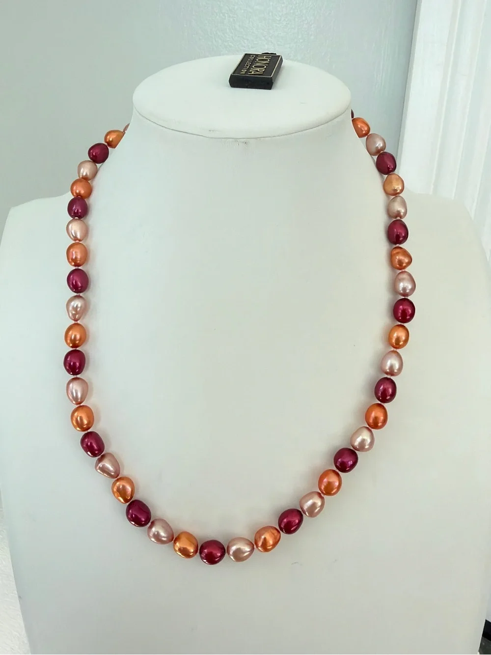NWT Honora 17” red, orange, champagne dyed freshwater pearl necklace w/ 925!