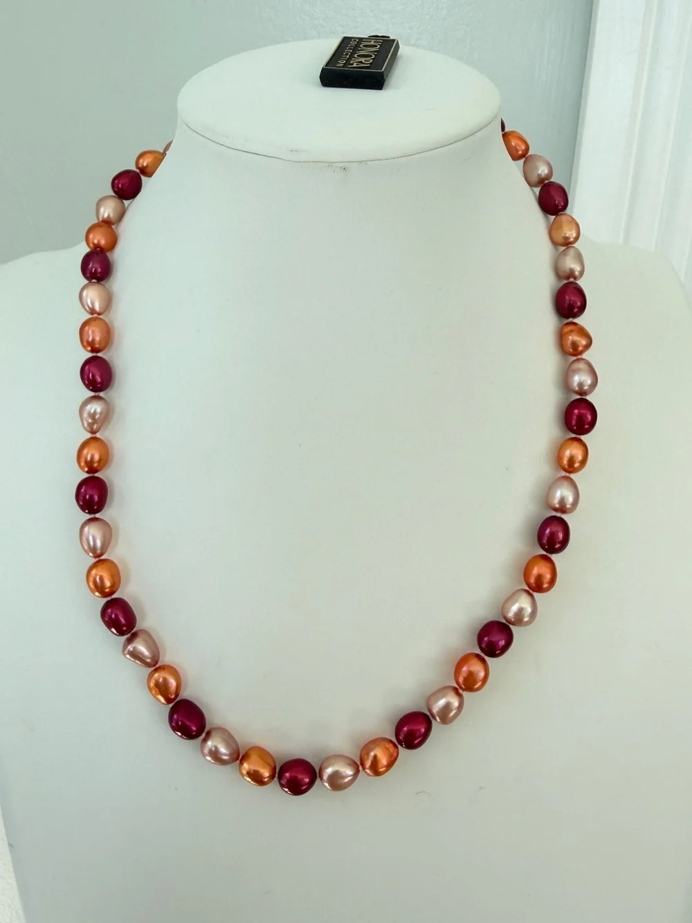 NWT Honora 17” red, orange, champagne dyed freshwater pearl necklace w/ 925!
