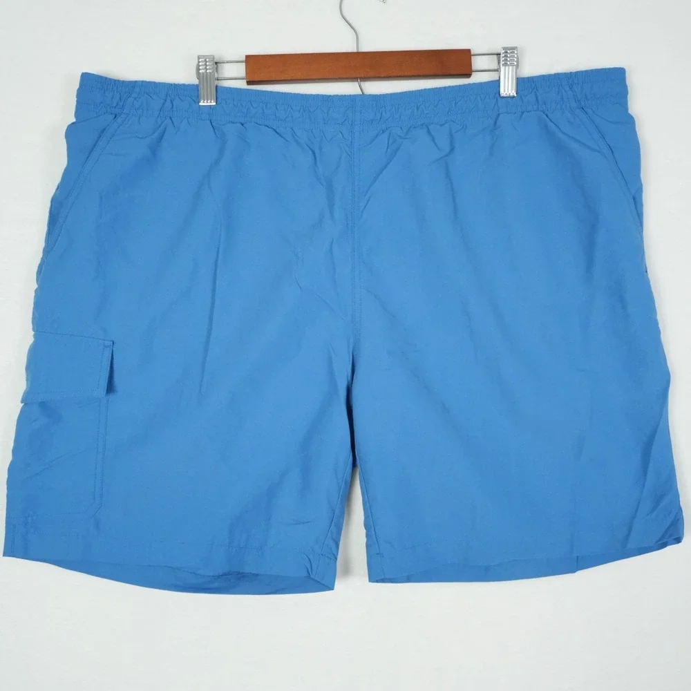 Eddie Bauer‎ Swim Trunk Shorts Men's 2XL XXL Blue Travex Drawstring Zip Pocket