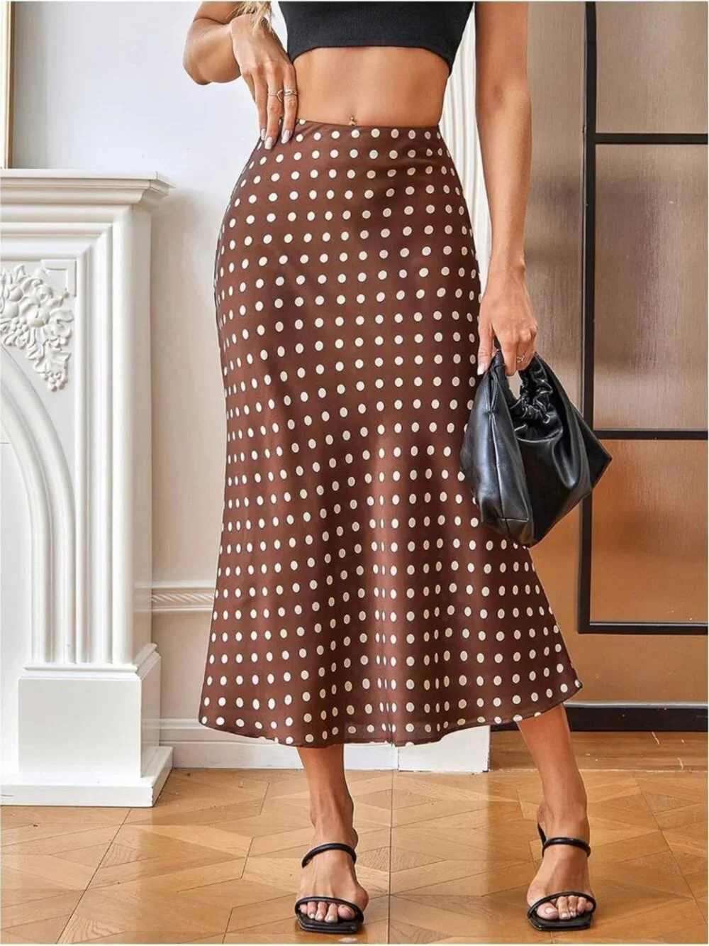 Elegant Polka Dot Maxi Skirt | High Waist Satin Ruffle A-Line | Summer Style
