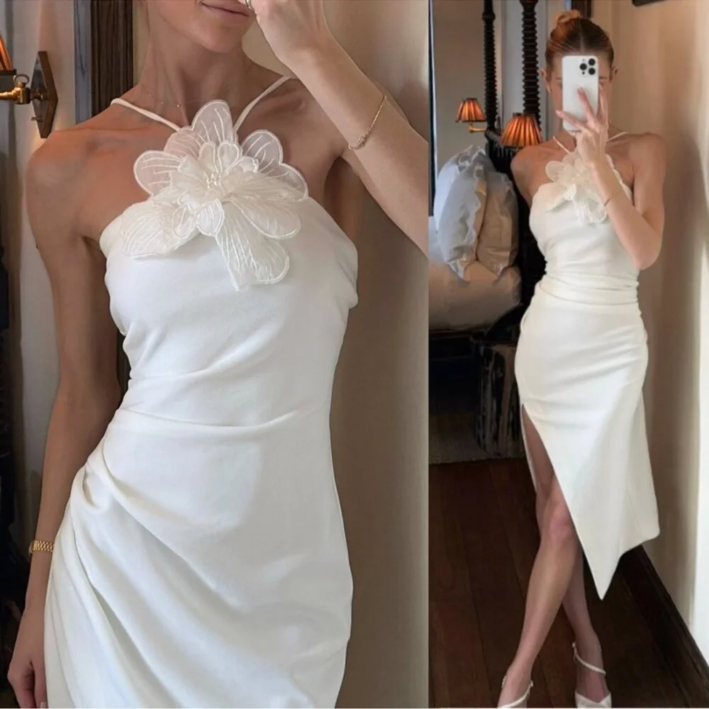NEW Elliatt Janelle 3d Flower white halter Midi Dress sz L