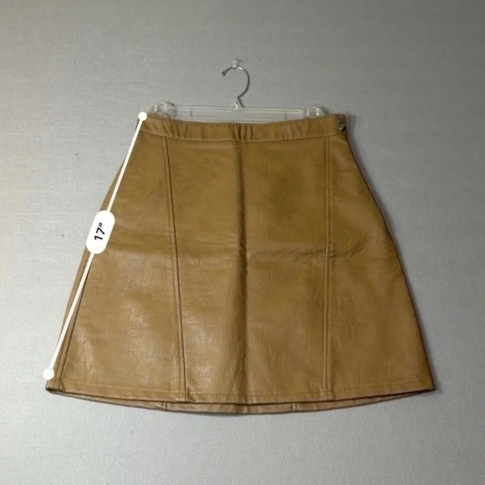 Zara Basic Faux‎ Leather Mini Skirt Camel Brown A-Line Side Zip Womens Size S