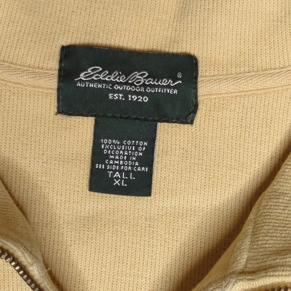 Eddie Bauer Sweater Mens XLT Yellow Knit Long Sleeve 1/4 Zip Adult XLTall Cotton