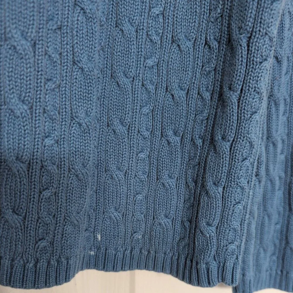 Talbots Cable Knit Sweater Womens Size XL Blue 100% Cotton Crew Neck Long Sleeve
