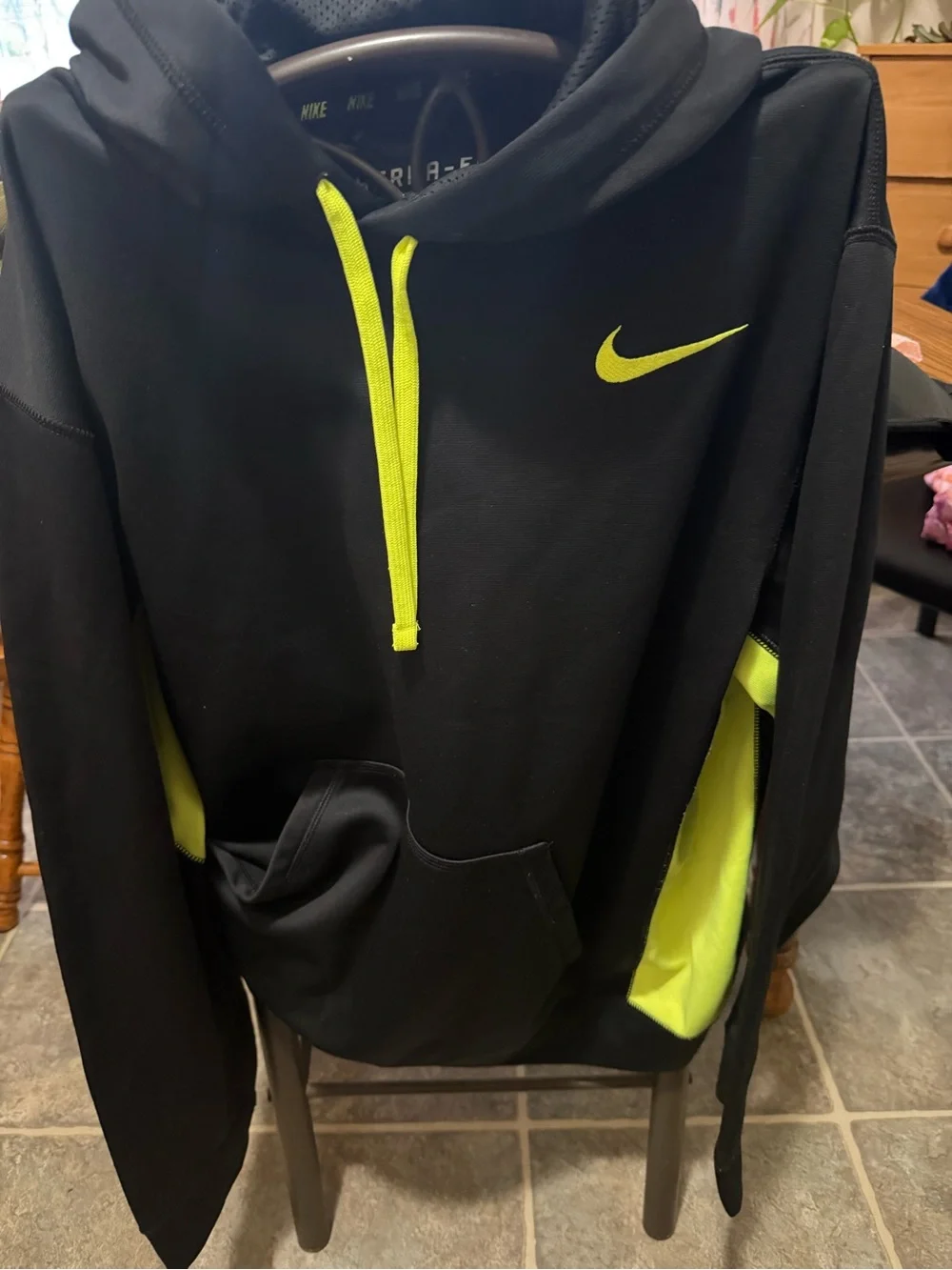Nike Black Hoodie with Neon Yellow Accents