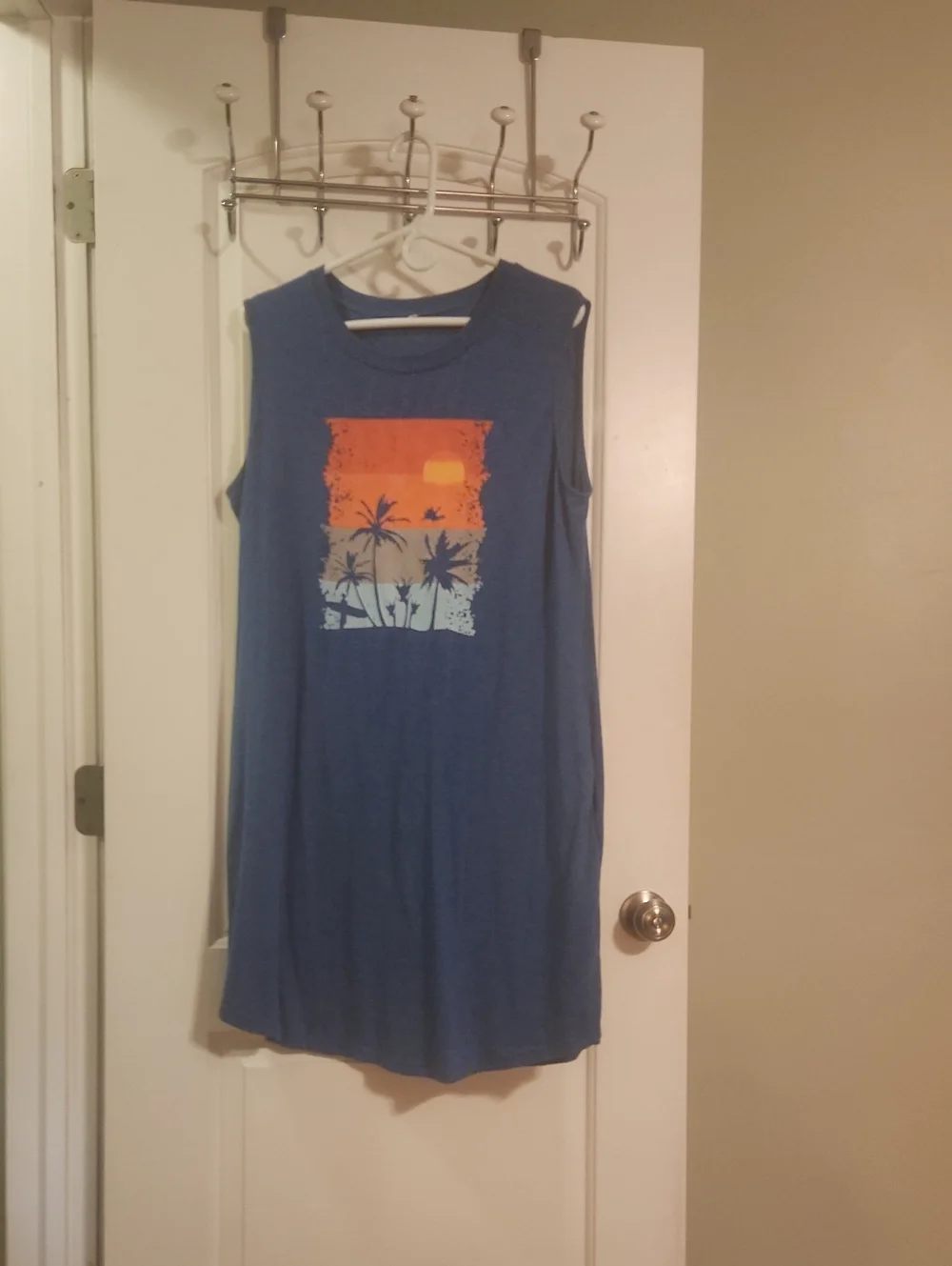 Blue Sleeveless Tropical Graphic Dress