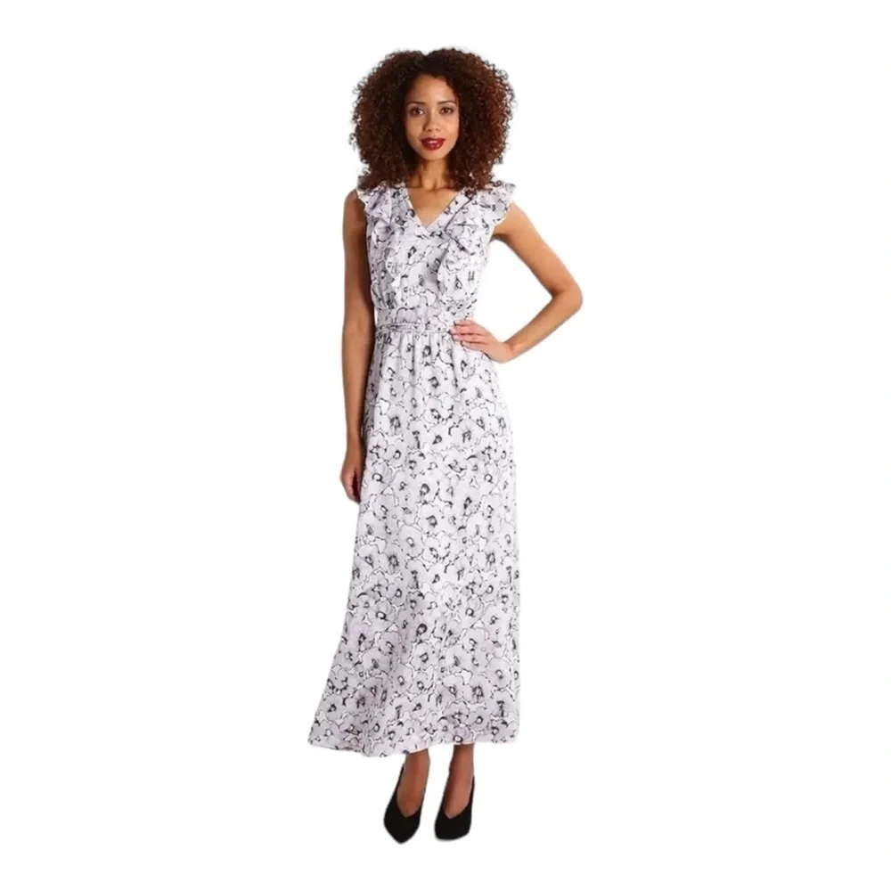 Banana Republic Women’s Purple Floral Ruffle Maxi Dress Formal Fancy Size 0