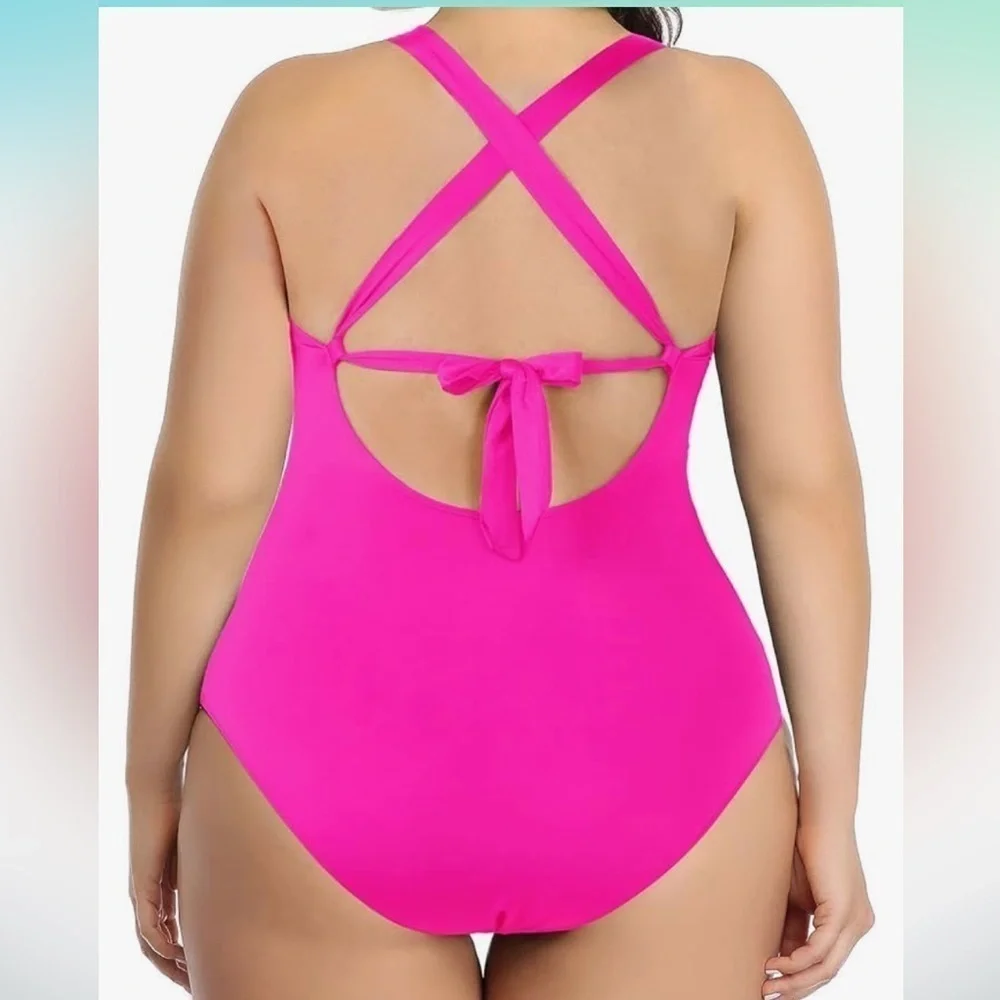 NWT Daci One Piece Swimsuit High Neck Plunge Mesh Cut Out Bathing Suits 22W