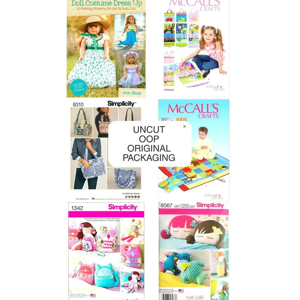 UNCUT Sewing Pattern Lot –Simplicity & McCalls Kids Crafts, Plush & Doll Clothes