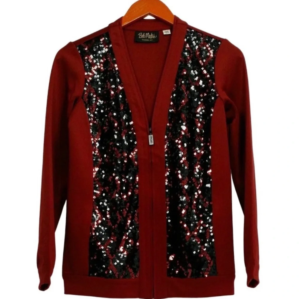 Bob Mackie | Wearable Art Sequin Zip Up Athleisure Track Scuba Glam Jacket
