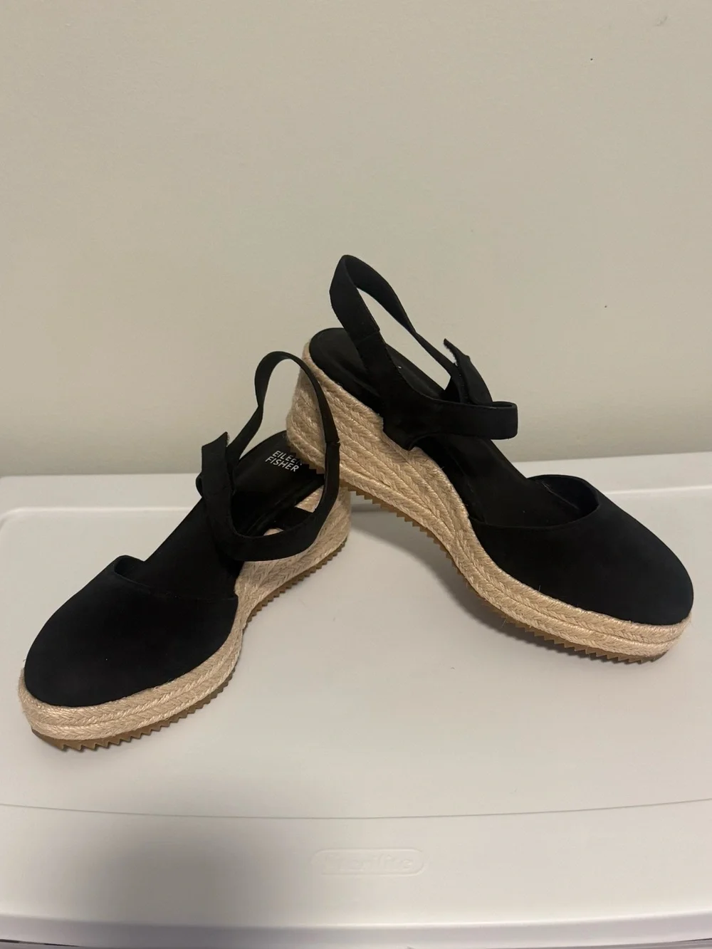 Eileen Fisher Women Nessa Black Espadrille Wedge Sandal S 9.5 Fit Small Like 8.5