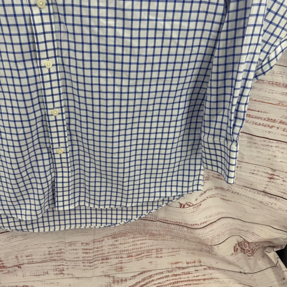 Charles Tyrwhitt Dress Shirt  Mens XL 17/35 Non Iron Blue White Tattersall Check
