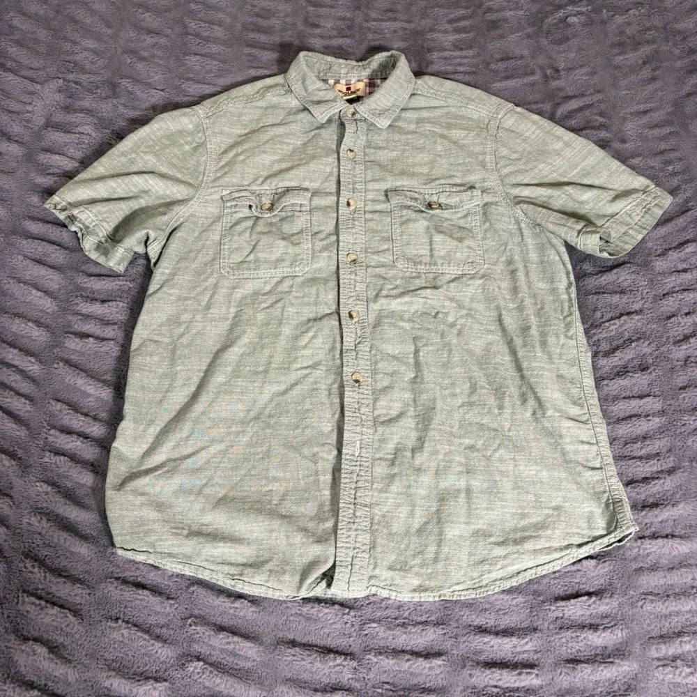 Woolrich Mens Large Short Sleeve Button Up Shirt Sage Green Cotton AQ667