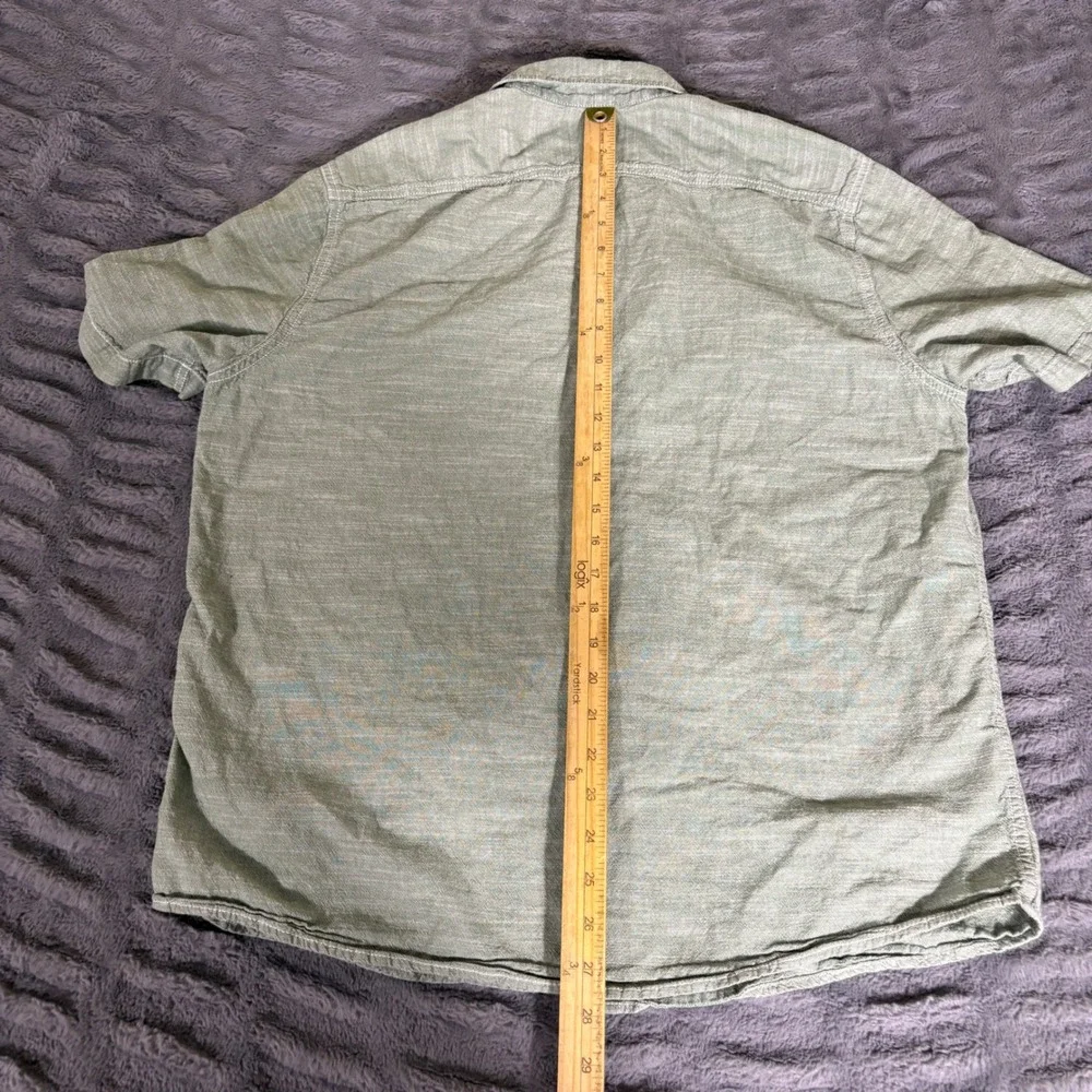 Woolrich Mens Large Short Sleeve Button Up Shirt Sage Green Cotton AQ667