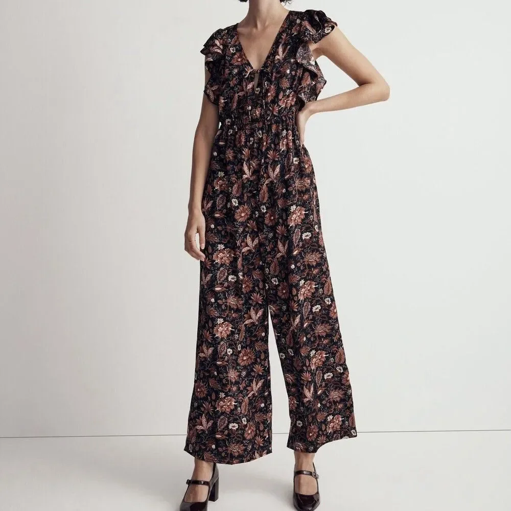 NWT Madewell Ruffled Jumpsuit Fall Floral Small Wide Leg Small