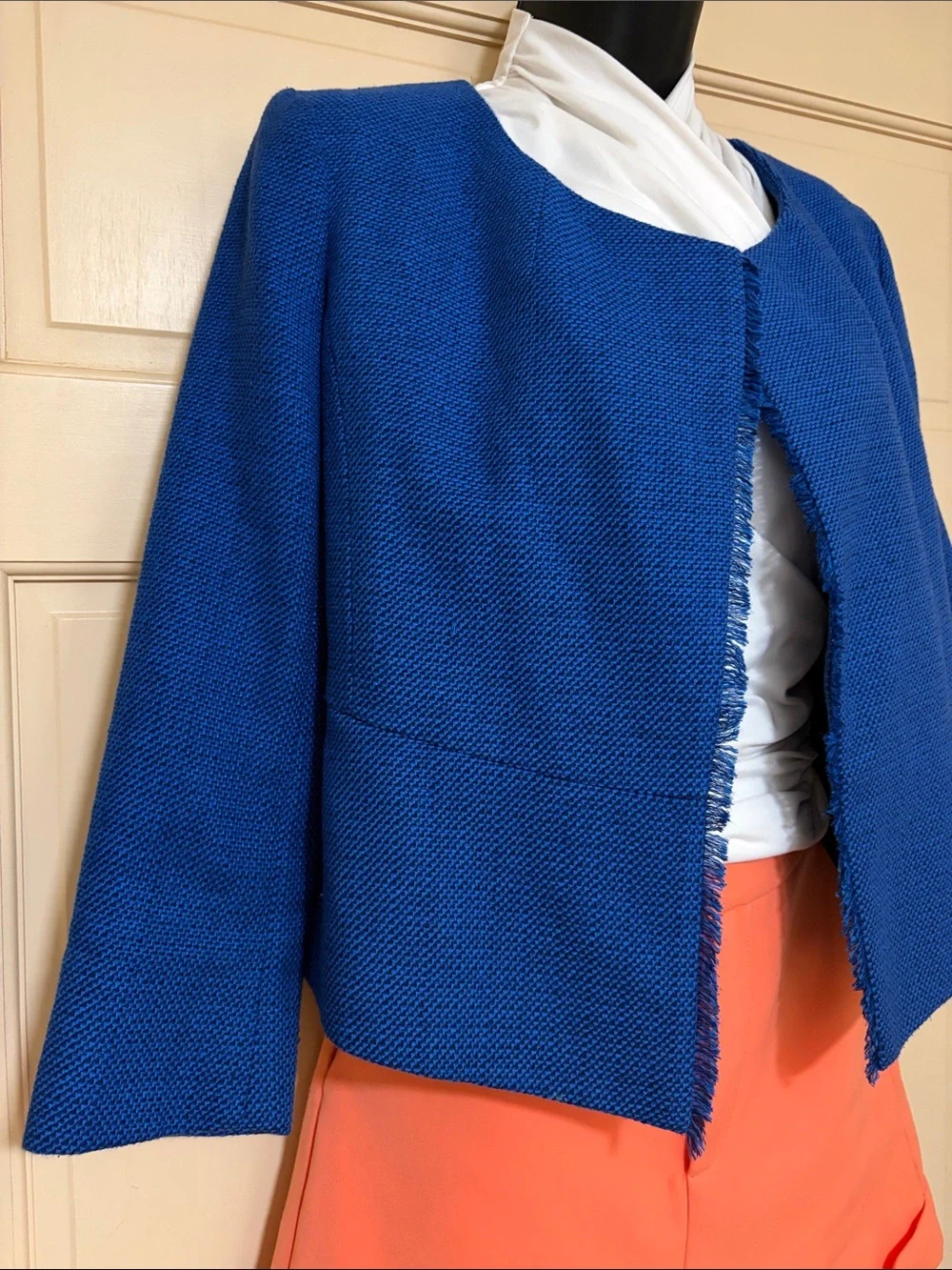 LOFT Royal Blue Open-Front Frayed Jacket