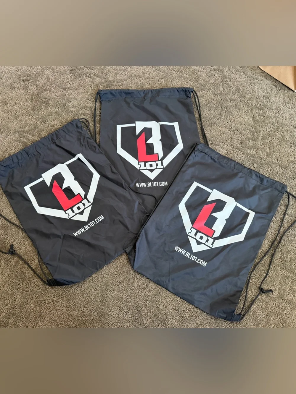 BL101 Black Logo Drawstring Bags - Set of 3 Baseball Lifestyle 101