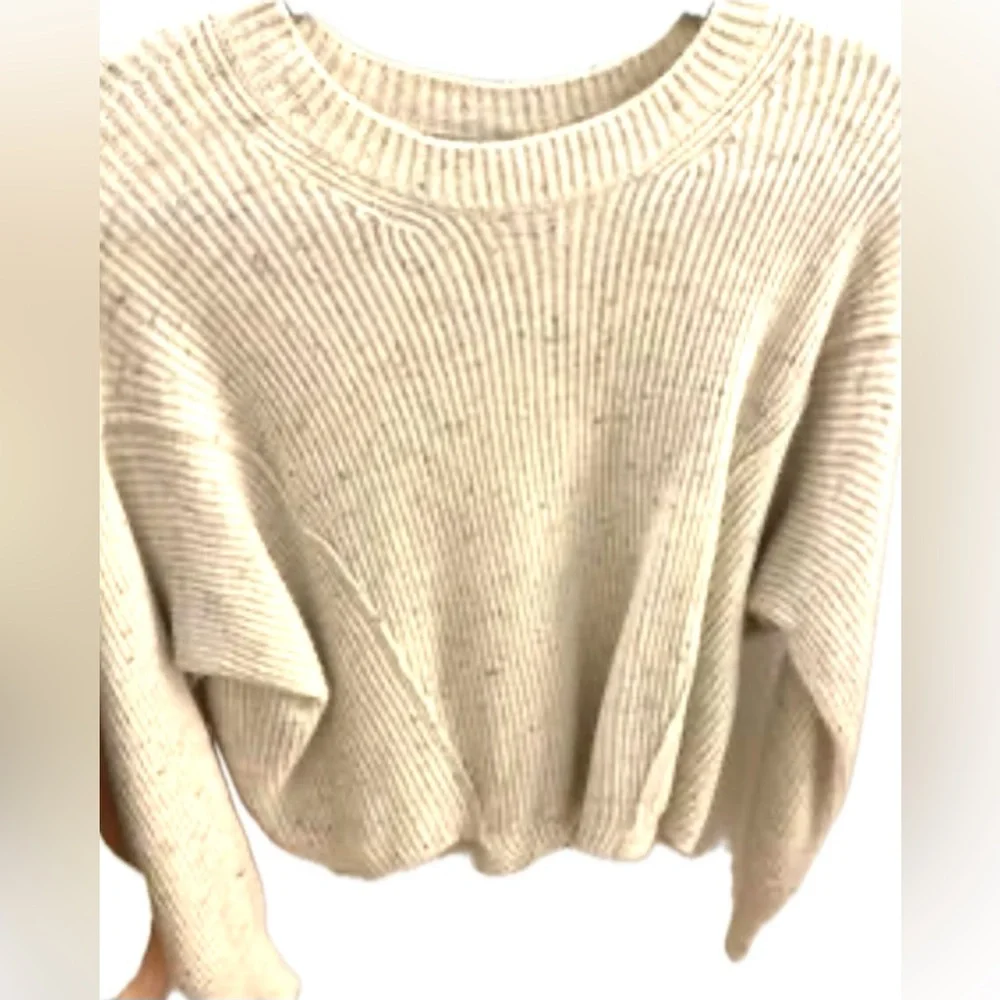 Vince Flecked Wool Cashmere Blend Ribbed Panel Hem Sweater Cream Women's XS HTF