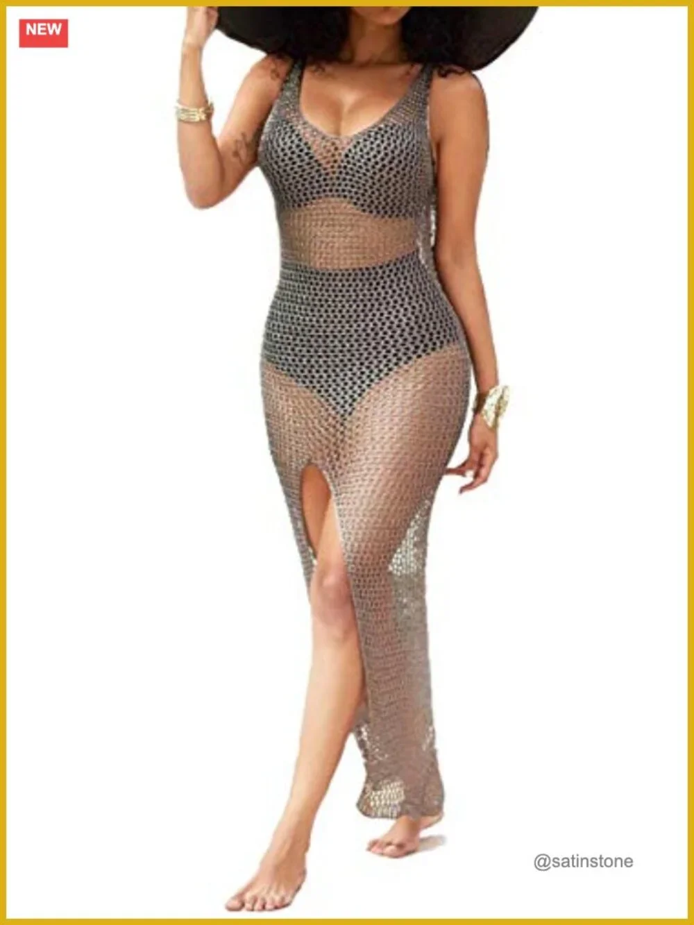Scoop Neck Crochet Swim Cover Up Beach Dress Split Bathing Suit Coverup Sexy