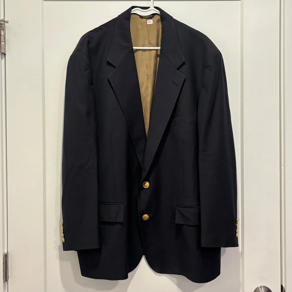 Mark Shale Mens‎ Vintage Navy Blue 100% Pure Wool Blazer Gold Crest Buttons USA