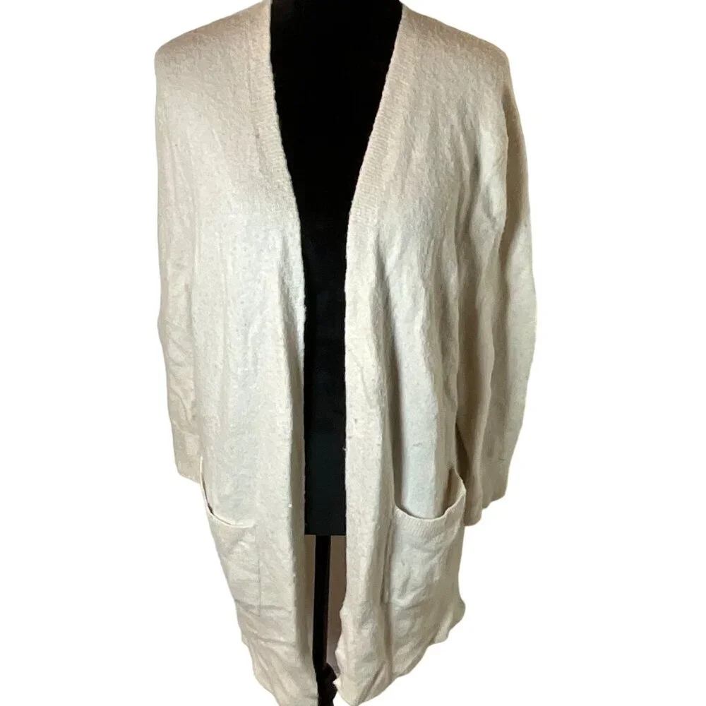 Madewell Womens Open Front Cardigan 3/4 Sleeve Sweater Size M‎ Beige Two Pockets