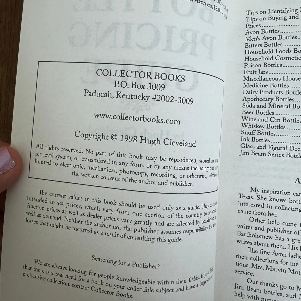 Collectors Books bottle pricing