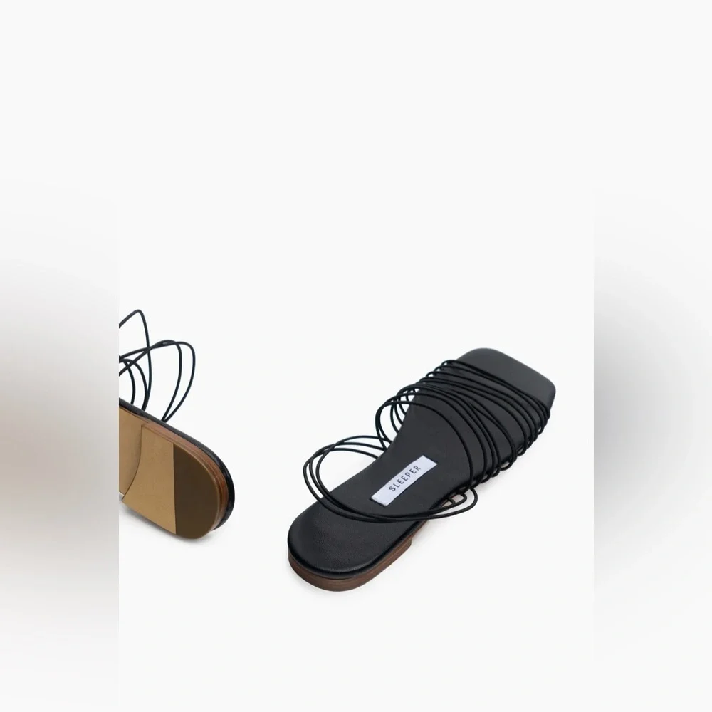 Sleeper Black Elastic Macaroni Strappy Sandals sz 39