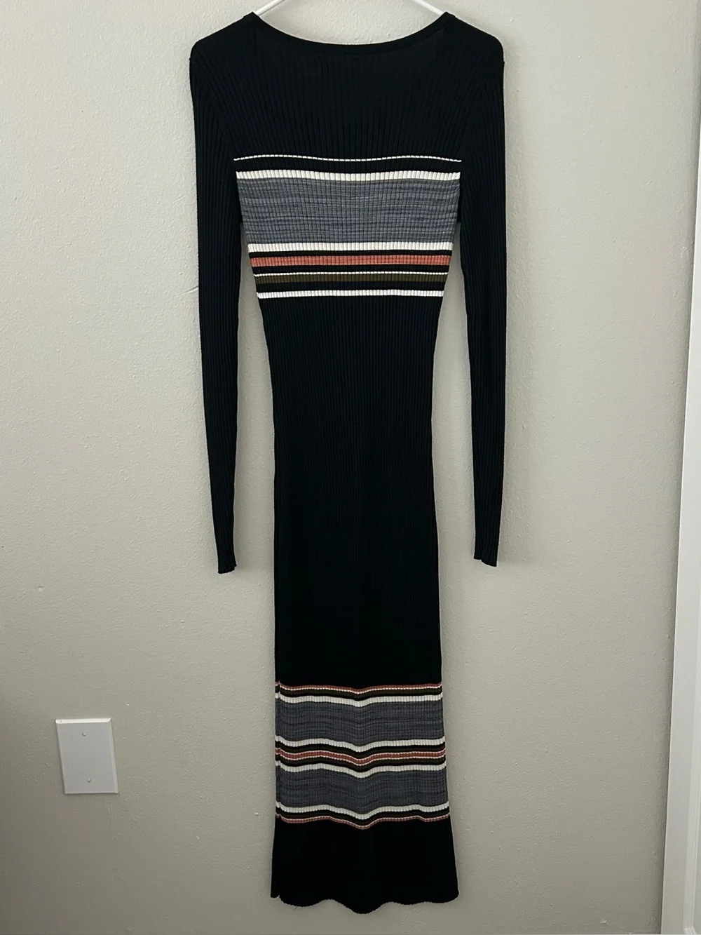 Abercrombie & Fitch Ribbed Striped Maxi Sweater Dress Womens M Bodycon 90s Y2K