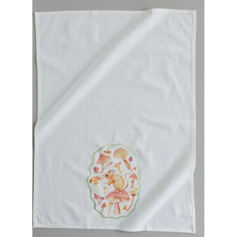 Anthropologie Terrain Dish Kitchen Towel Mouse Mushrooms Woodland Forest Friends