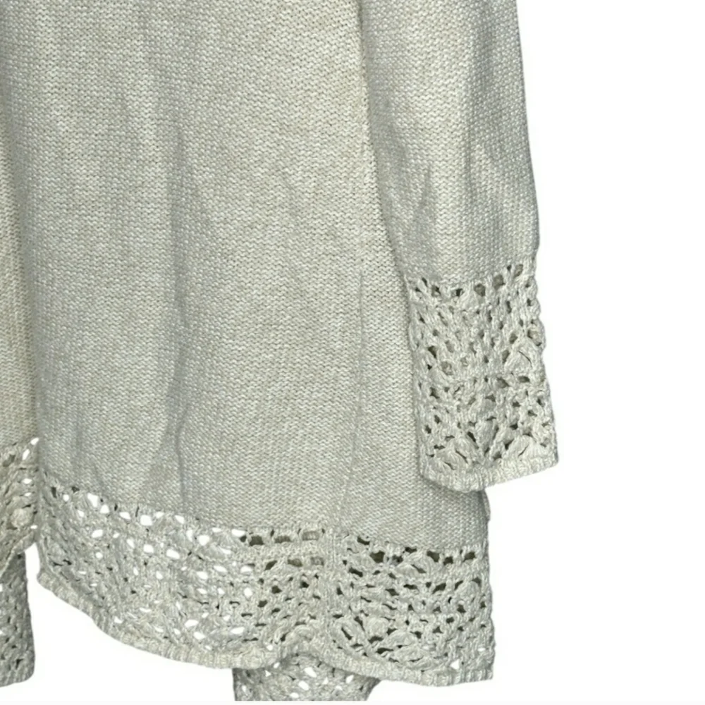 Lucky Brand Ivory Open Front Crochet Trim Cardigan Sweater Medium Boho