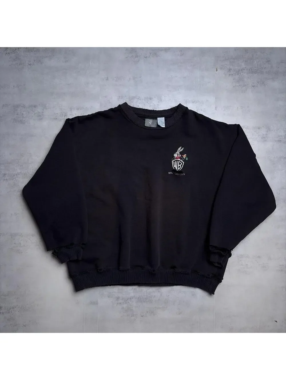 Vintage 90’s Black Looney Tunes Grunge Faded Distressed Crewneck Sweater