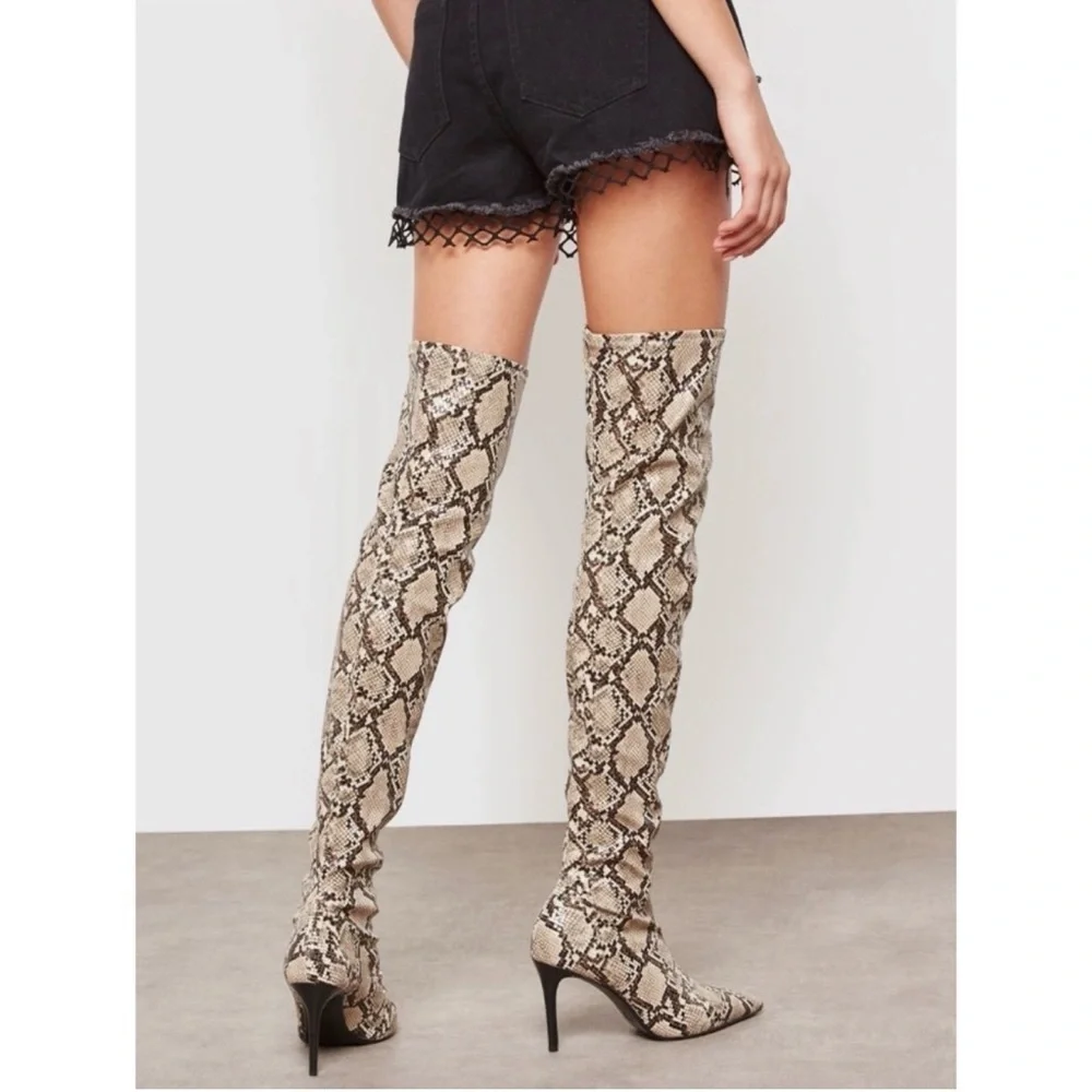 Mango Snakeskin Pattern Over-the-Knee Boots