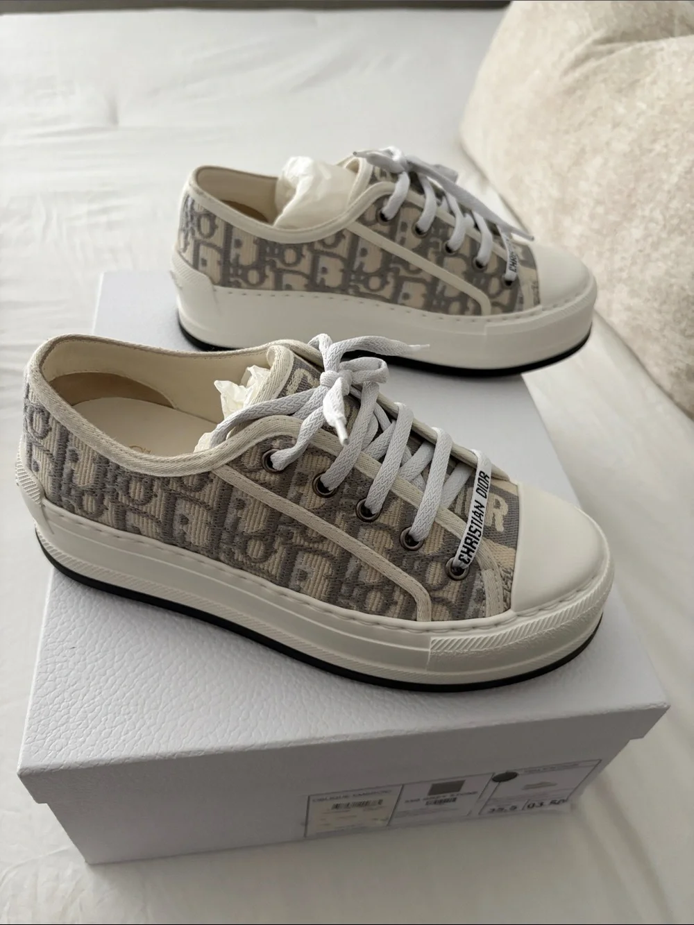 Walk’n’Dior platform sneakers Stone Gray Oblique Embroidered cotton