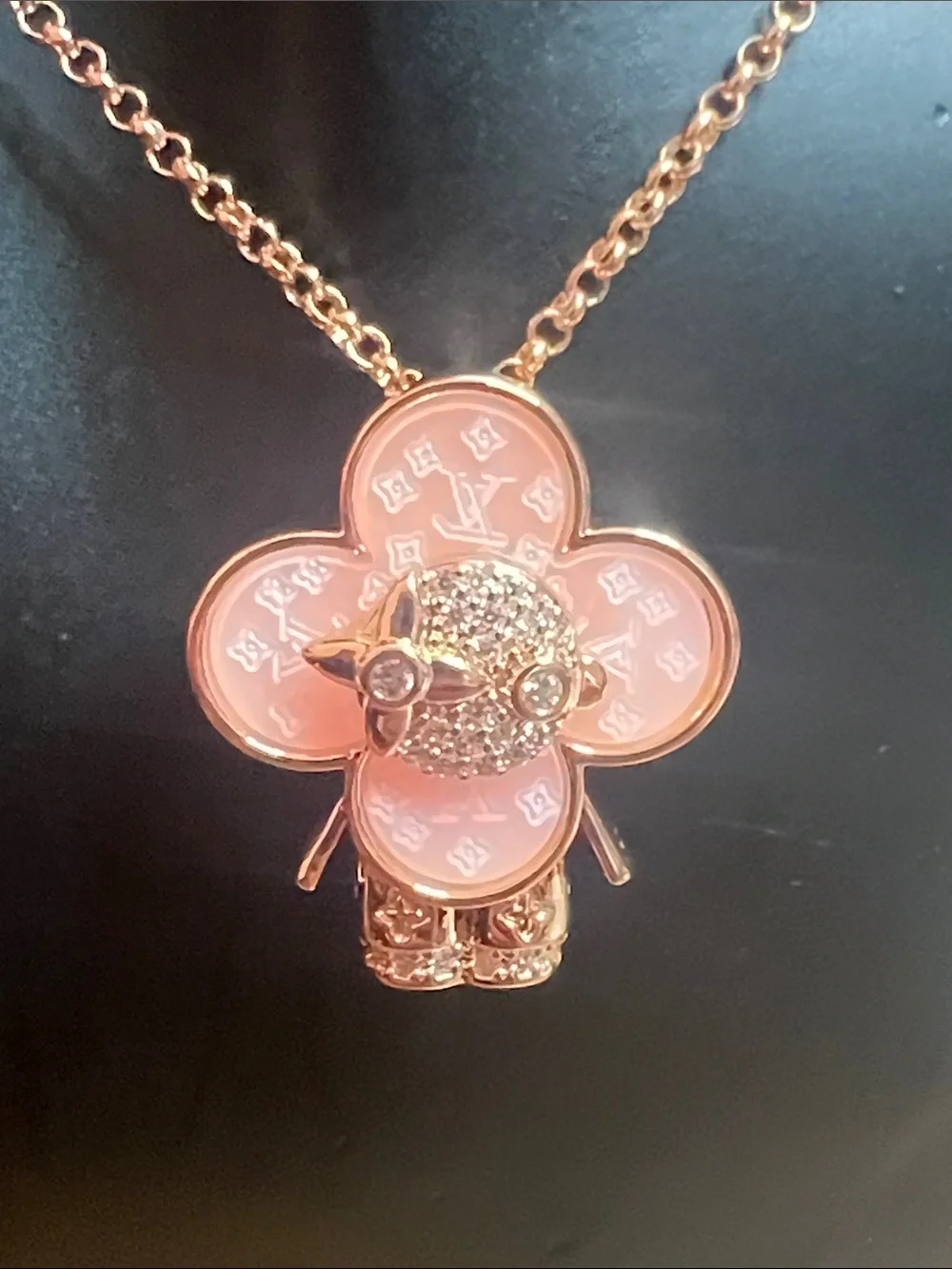 Rose Gold Pink Flower Pendant Necklace