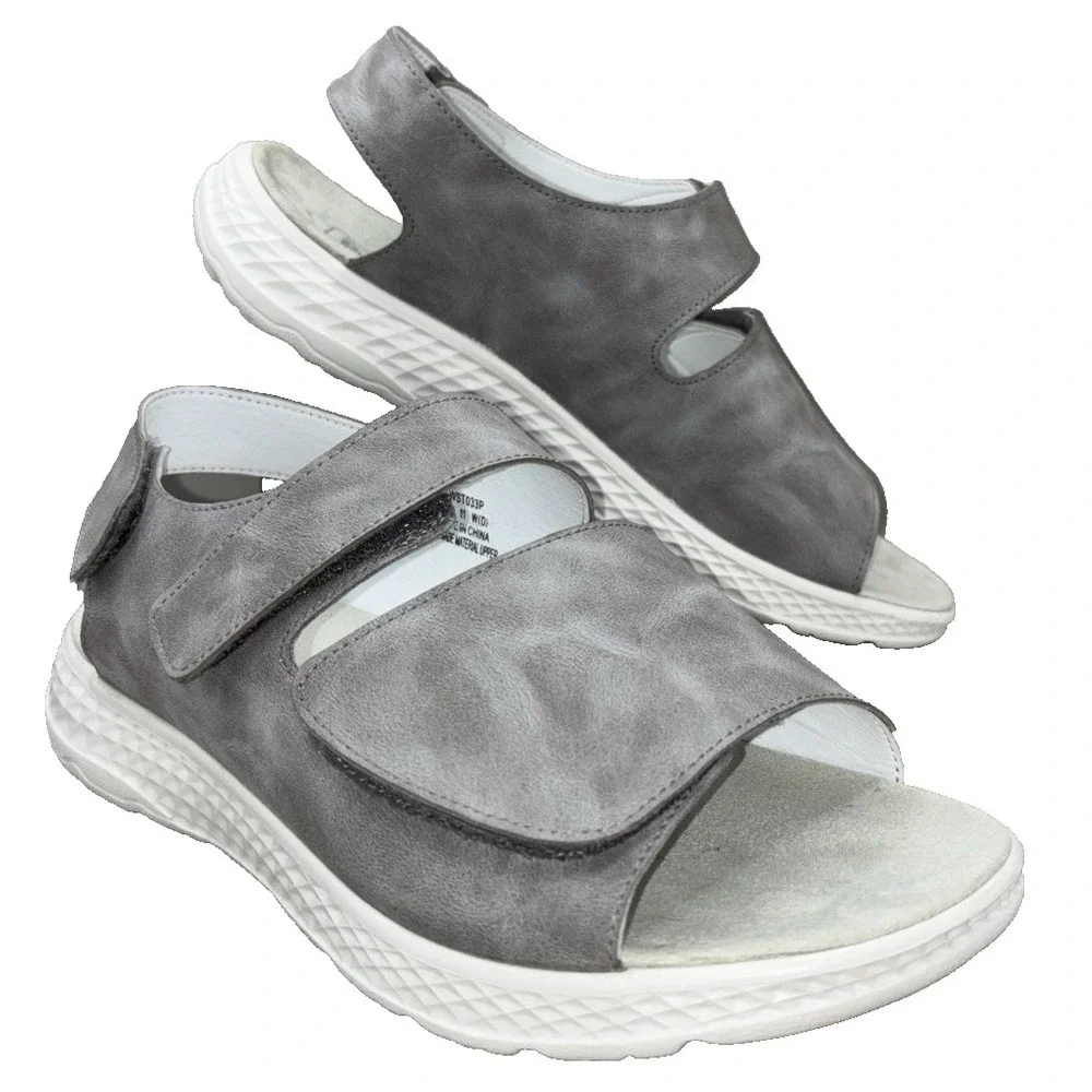 Propet Travelactiv Scottsdale Sandal‎ Women's 11 Wide Grey Hook Loop Adjustable