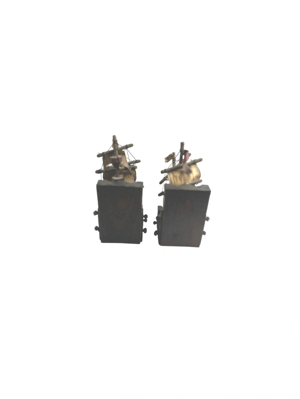 Vintage Wooden Ship Model Bookends with Detailed Sails