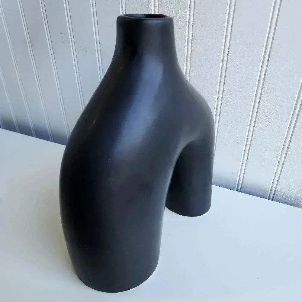 Matte Black Ceramic Table Vase Décor Minimalist Modern Abstract  10.5