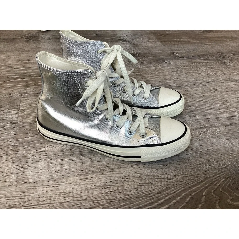 Converse CTAS Shiny Metal Hi 564869C Womens 6.5 Silver/Egret/Black Shoes